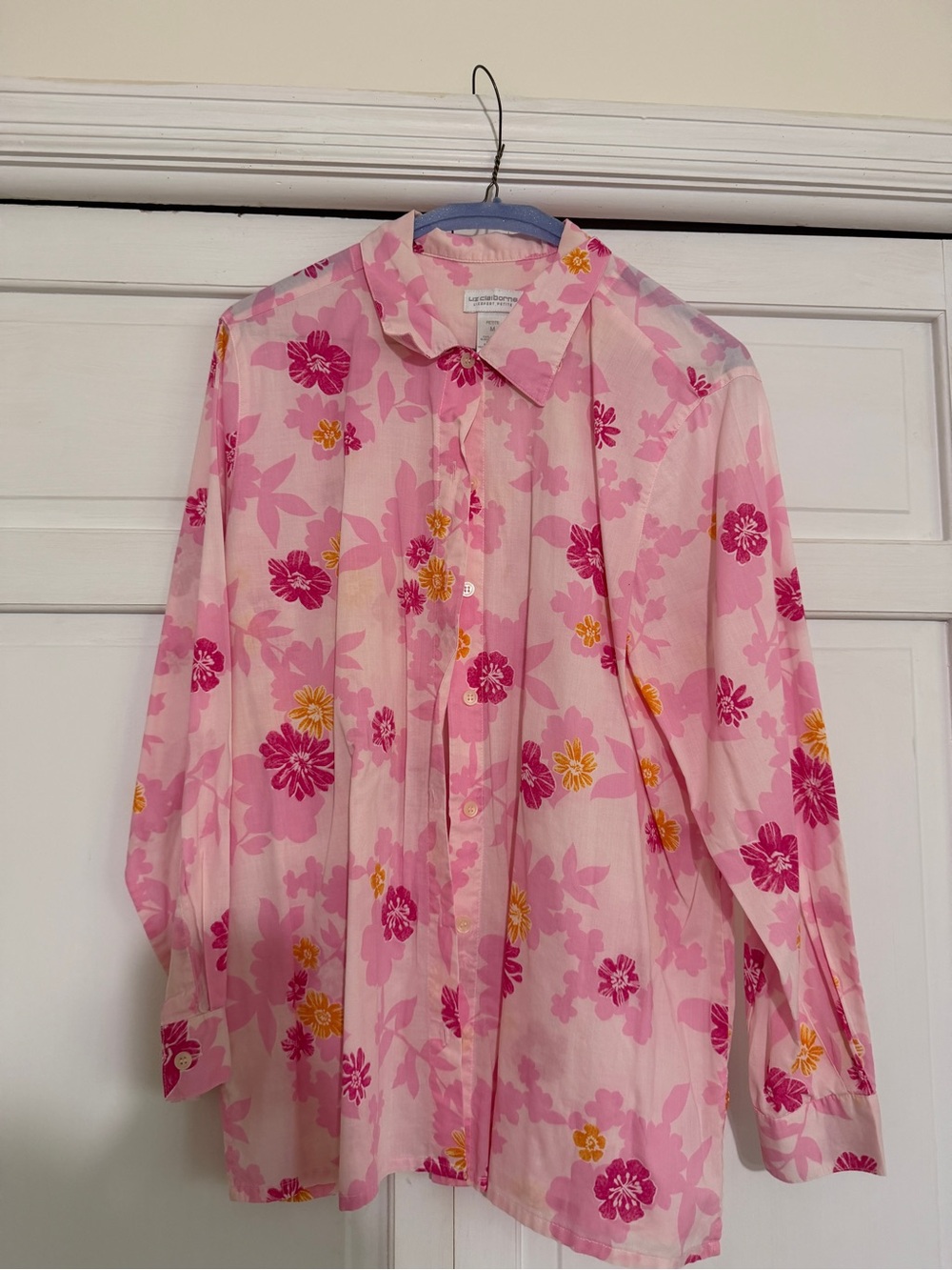 Light Pink Floral Button-Up Blouse